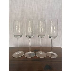 Vintage Floral Etched Crystal Champagne Flutes - Set of 4